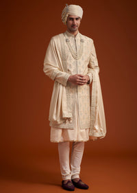 Beige Zardosi Embroidered Sherwani Set