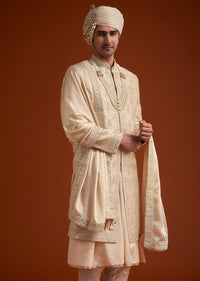 Beige Zardosi Embroidered Sherwani Set