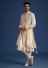 Beige Silk Zardozi Work Sherwani Set With Dupatta