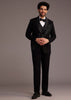Black Tuxedo With Beaded Embellishments And Satin Lapel