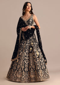 Black Embroidered Georgette Lehenga Choli With Dupatta
