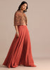 Brick Red Satin Palazzo Suit With Embroidered Cape Jacket
