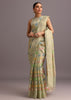 Green Chanderi Tissue Zardosi Embroidered Saree With Unstitched Blouse