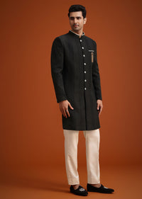 Black Silk Sherwani Set