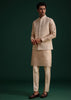 Beige Silk Kurta Set With Threadwork Jacket