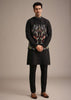 Black Resham Embroidered Jacket And Kurta Set In Silk