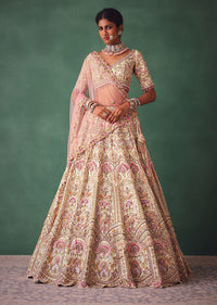 Off White Bridal Lehenga Blouse And Dupatta With Multi Colour Thread Work