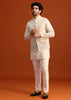 Beige Linen Silk Jacket Kurta And Jacket Set With Aari Work