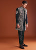 Black Cotton Silk Sherwani Suit With Floral Embroidery