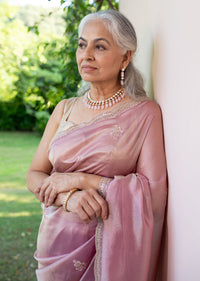 Pink Tissue Silk Embroidered Saree With Embellished Scallop Border