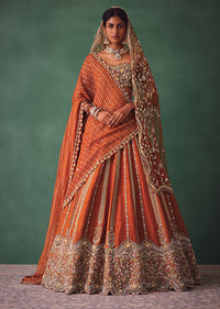 Rust Raw Silk Bridal Lehenga With Buti Work Dupatta