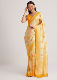 Yellow Tissue Silk Woven Floral Motif Saree