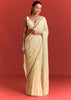 Off White Saree In Chinnon With Cutdana Embroidery