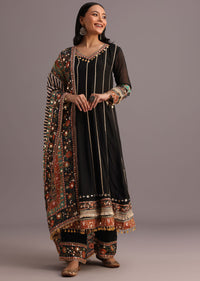 Black Gotta Work Anarkali Suit With Printed Dupatta