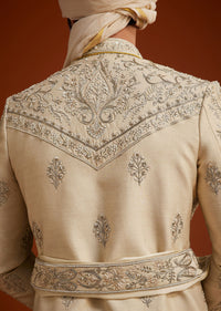 Faun Sherwani Set With Zardosi And Butti Work