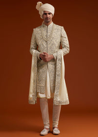 Faun Sherwani Set With Zardosi And Butti Work