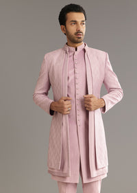 Lilac Indo Western Suit With Self Texture Work