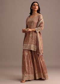 Purple Mauve Sequins Kurti Sharara Set With Chanderi Banarasi Dupatta