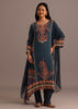 Teal Printed Kurti Pant Set With Chiffon Dupatta