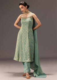 Mint Green Tissue Hand Embroidered Kurta Set