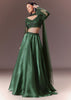 Bottle Green Organza Lehenga Set With Hand Work