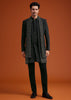 Navy Blue Open Indo Jacket Set With Sequin Butti And Embellished Stole