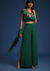 Dark Green Chiffon Crop Top With Slit Palazzo And Scarf