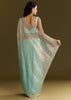 Sea Blue Glass Tissue Saree With Cutdana And Beads Scallop Border