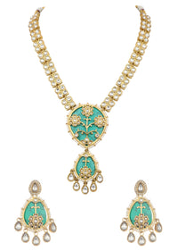 Turquoise And Gold Uncut Polki Necklace Set