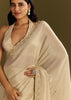 Beige Tissue Saree With Cutdana And Beads Scallop Border