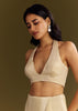 Beige Tissue Saree With Cutdana And Beads Scallop Border