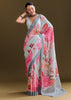 Grey Cotton Linen Saree With Floral Print