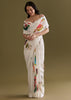 Ivory Cotton Linen Saree With Multicolour Butterfly Prints