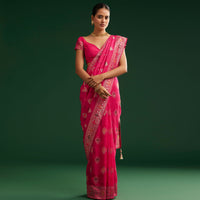 Classic Red Dola Silk Saree With Zari Detailing