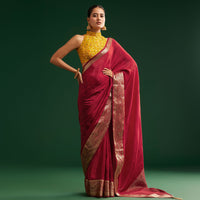 Maroon Dola Silk Saree With Zari Woven Border And Pallu