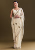Off White Georgette Saree With Kashmiri Floral Embroidery