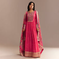 Pink Resham Embroidered Anarkali Set