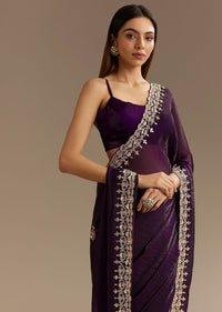 Purple Satin Saree With Gotapatti Work And Scallop Border