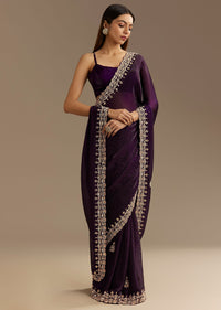 Purple Satin Saree With Gotapatti Work And Scallop Border