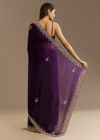 Purple Satin Saree With Gotapatti Work And Scallop Border