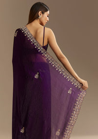 Purple Satin Saree With Gotapatti Work And Scallop Border