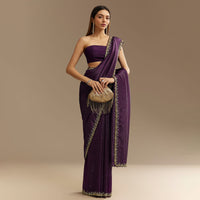 Purple Crushed Tissue Saree With Cutdana And Beads Embroidery