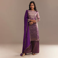 Purple Tissue Zardosi Embroidered Palazzo Set