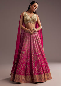 Pink Gold Ombre Sequins Zari Lehenga Set