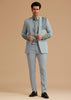 Pale Blue Cotton Satin Tuxedo With Handcrafted Cut Dana Work