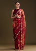 Red Organza Saree With Florals And Cutdana Border