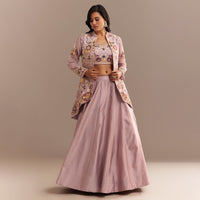 Lavender Silk Embroidered Jacket Lehenga Set