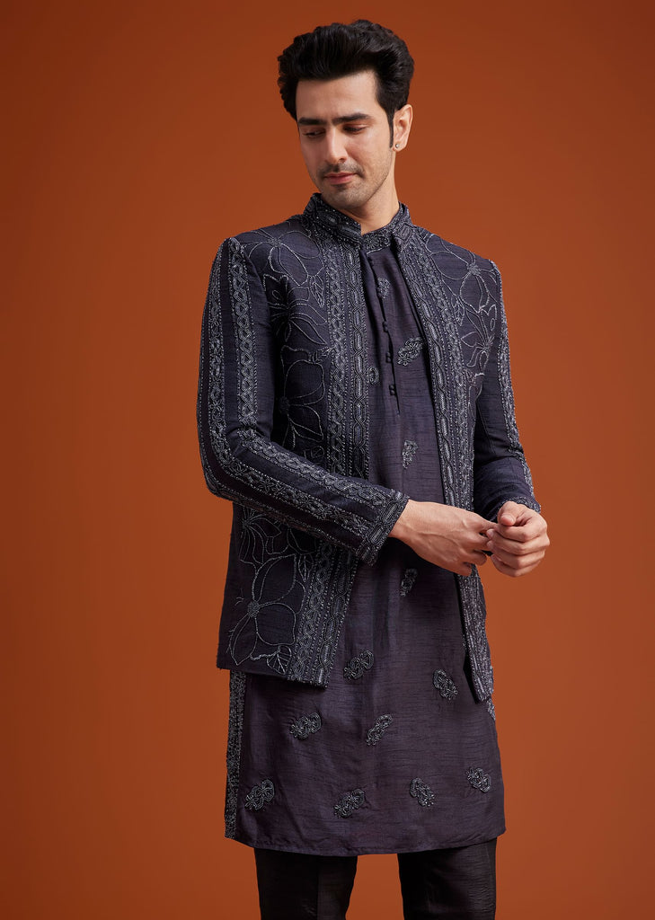 Purple Embroidered Jodhpuri Set