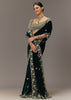 Green Velvet Saree With Brocade Embroidered Blouse