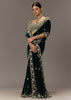 Green Velvet Saree With Brocade Embroidered Blouse